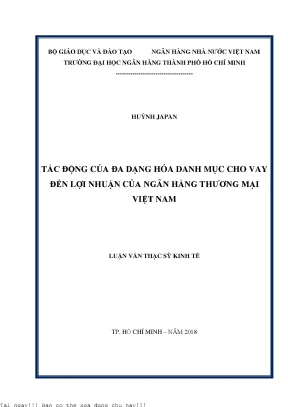 Tác động của đa dạng hóa danh mục cho vay đến lợi nhuận của ngân hàng thương mại việt nam luận văn thạc sĩ kinh tế