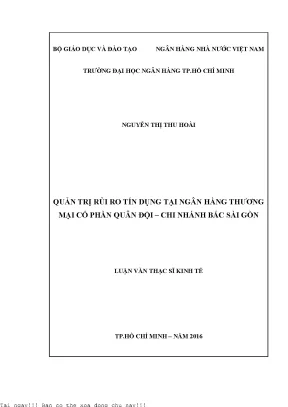 Quản trị rủi ro tín dụng tại ngân hàng thương mại cổ phần quân đội chi nhánh bắc sài gòn luận văn thạc sĩ kinh tế