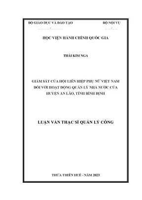 Luận văn thạc sĩ quản lý công giám sát của hội liên hiệp phụ nữ việt nam đối với hoạt động quản lý nhà nước của huyện an lão tỉnh bình định