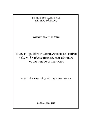 Luận văn thạc sĩ hoàn thiện công tác phân tích tài chính của ngân hàng thương mại cổ phần ngoại thương việt nam