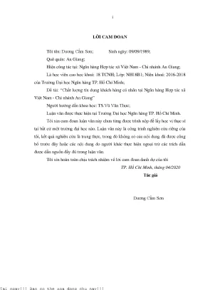 Chất lượng tín dụng khách hàng cá nhân tại ngân hàng hợp tác xã việt nam chi nhánh an giang luận văn thạc sĩ tài chính ngân hàng