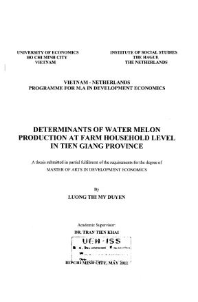 Luận văn thạc sĩ determinants of water melon production at farm household level in tien giang provice