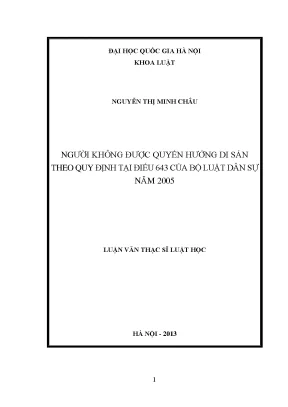 Luận văn thạc sĩ người không được quyền hưởng di sản theo quy định tại điều 643 của bộ luật dân sự năm 2005