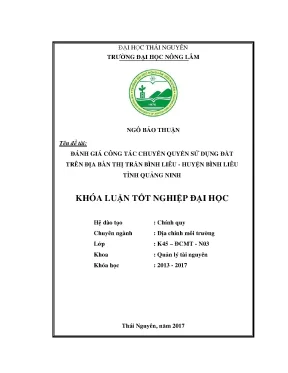 Luận văn đánh giá công tác chuyển quyền sử dụng đất trên địa bàn thị trấn bình liêu huyện bình liêu tỉnh quảng ninh