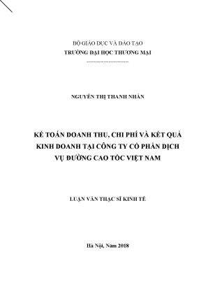 Luận văn thạc sĩ kế toán doanh thu chi phí kết quả kinh doanh tại công ty cổ phần dịch vụ đường cao tốc việt nam