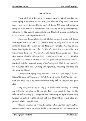 Luận văn học viện tài chính aof tổ chức công tác kế toán nvl tại công ty cổ phần đầu tư xây dựng và thương mại hbc