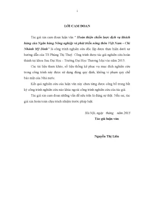 Luận văn hoàn thiện chiến lược dịch vụ khách hàng của ngân hàng nông nghiệp và phát triển nông thôn việt nam chi nhánh mỹ đình