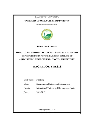 Luận văn assessment of the environmental situation of pig farming in phu thai limited company of agricultural development pho yen thai nguyen