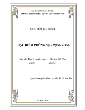 Luận văn thạc sĩ đặc điểm phóng sự trọng lang