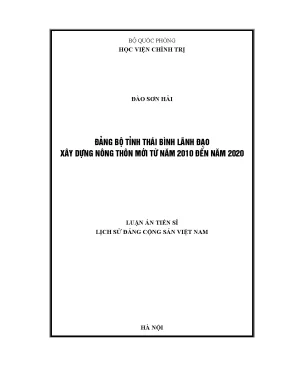 Luận án tiến sĩ đảng bộ tỉnh thái bình lãnh đạo xây dựng nông thôn mới từ năm 2010 đến năm 2020