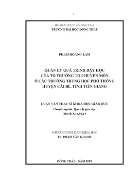 Luận văn quản lý quá trình dạy học của tổ trưởng tổ chuyên môn ở các trường thpt huyện cái bè tỉnh tiền giang