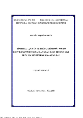 Tính hiệu lực của hệ thống kiểm soát nội bộ hoạt động tín dụng tại các ngân hàng thương mại trên địa bàn bà rịa vũng tàu luận văn thạc sĩ tài chính ngân hàng