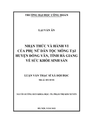 Luận văn thạc sĩ nhận thức và hành vi của phụ nữ dân tộc mông tại huyện đồng văn tỉnh hà giang về sức khỏe sinh sản