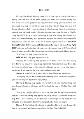 Luận văn phát triển thương hiệu điện tử trên mạng xã hội facebook cho công ty cổ phần công nghệ dkt