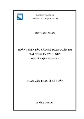 Luận văn thạc sĩ hoàn thiện báo cáo kế toán quản trị tại công ty tnhh nến nguyên quang minh001