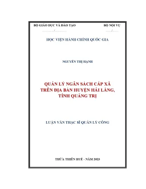 Luận văn thạc sĩ quản lý công quản lý ngân sách cấp xã trên địa bàn huyện hải lăng tỉnh quảng trị