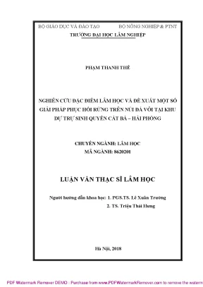 Luận văn thạc sĩ nghiên cứu đặc điểm lâm học và đề xuất một số giải pháp phục hồi rừng trên núi đá vôi tại khu dự trự sinh quyển cát bà hải phòng