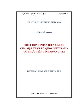 Luận văn thạc sĩ quản lý công hoạt động phản biện xã hội của mặt trận tổ quốc việt nam từ thực tiễn tỉnh quảng trị