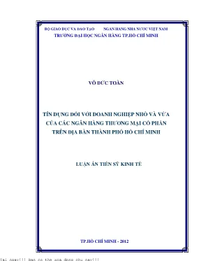 Tín dụng đối với doanh nghiệp nhỏ và vừa của các ngân hàng thương mại cổ phần trên địa bàn thành phố hồ chí minh luận án tiến sĩ kinh tế