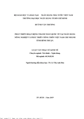 Phát triển hoạt động thanh toán quốc tế tại ngân hàng nông nghiệp và phát triển nông thôn việt nam chi nhánh tỉnh bình thuận luận văn thạc sĩ kinh tế