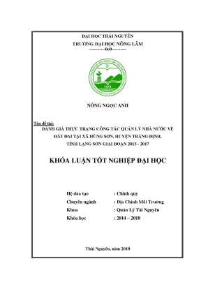 Luận văn đánh giá thực trạng công tác quản lý nhà nước về đất đai xã hùng sơn xã huyệntràng định tỉnh lạng sơn giai đoạn 2015 2017