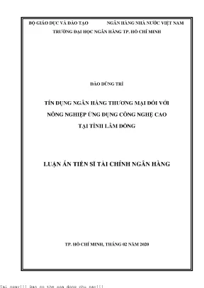 Tín dụng ngân hàng thương mại đối với nông nghiệp ứng dụng công nghệ cao tại tỉnh lâm đồng luận án tiến sĩ tài chính ngân hàng