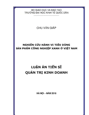 Luận án tiến sĩ kinh tế nghiên cứu hành vi tiêu dùng sản phẩm công nghiệp xanh ở việt nam