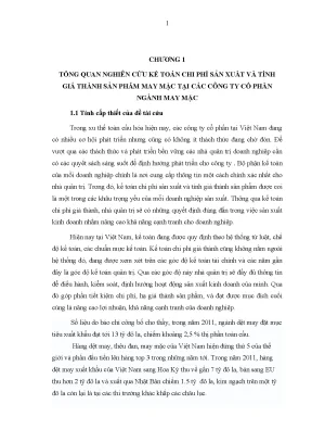 Luận văn thạc sĩ chi phí sản xuất giá thành các công ty ngành may mặc của trường đại học thương mại