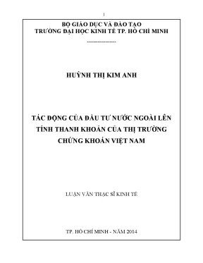 Luận văn thạc sĩ tác động của đầu tư nước ngoài lên tính thanh khoản của thị trường chứng khoán việt nam luận văn thạc sĩ