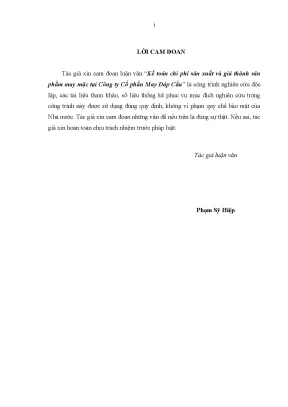 Luận văn kế toán chi phí sản xuất và giá thành sản phẩm may mặc tại công ty cổ phần may đáp cầu 1