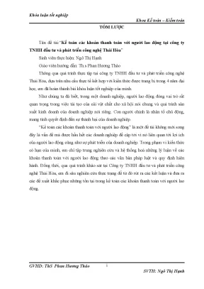 Luận văn kế toán các khoản thanh toán với ngƣời lao động tại công ty tnhh đầu tƣ và phát triển công nghệ thái hòa