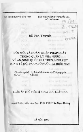 Luận án đối với và hoàn thiện pháp luật trong quản lý nhà nước về an ninh quốc gia trên lĩnh vực kinh tế đối ngoại