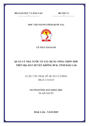 Luận văn thạc sĩ quản lý nhà nước đối với xây dựng nông thôn mới trên địa bàn huyện krông búk tỉnh đắk lắk