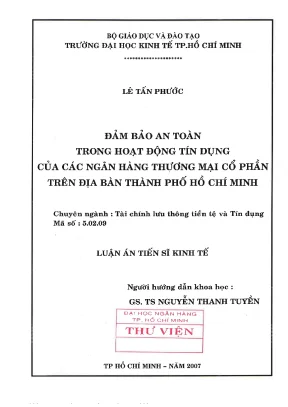 Đảm bảo an toàn trong hoạt động tín dụng của các ngân hàng tmcp trên địa bàn tp hồ chí minh luận án tiến sĩ kinh tế