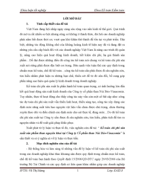 Luận văn kế toán chi phí sản xuất sản phẩm than nguyên khai tại công ty cổ phần than núi béo vinacomin