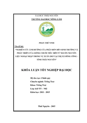 Luận văn nghiên cứu ảnh hưởng của phân bón đến sinh trưởng và phát triển của giống chuối tiêu mới từ nguồn nguyên liệu ngoại nhập trong vụ xuân 2015