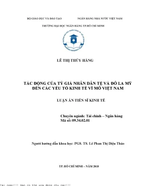 Tác động của tỷ giá nhân dân tệ và đô la mỹ đến các yếu tố kinh tế vĩ mô việt nam luận án tiến sĩ kinh tế