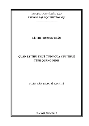 Luận văn thạc sĩ quản lý thu thuế tndn tại cục thuế tỉnh quảng ninh