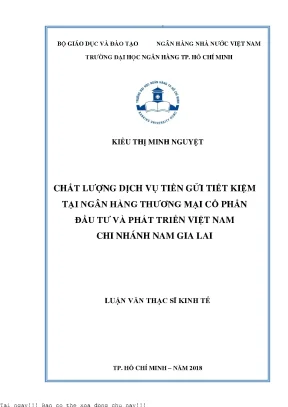 Chất lượng dịch vụ tiền gửi tiết kiệm tại ngân hàng thương mại cổ phần đầu tư và phát triển việt nam chi nhánh nam gia lai luận văn thạc sĩ tài chính ngân hàng