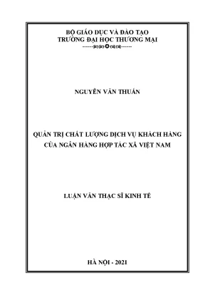 Luận văn thạc sĩ quản trị chất lượng dịch vụ khách hàng của ngân hàng hợp tác xã việt nam