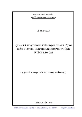 Luận văn thạc sĩ quản lý hoạt động kiểm định chất lượng giáo dục trường trung học phổ thông ở tỉnh lào cai