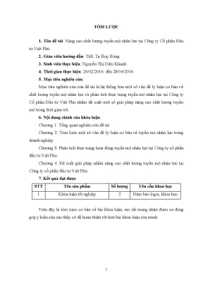 Luận văn tmu nâng cao chất lượng tuyển mộ nhân lực tại công ty cổ phần đầu tư việt phú