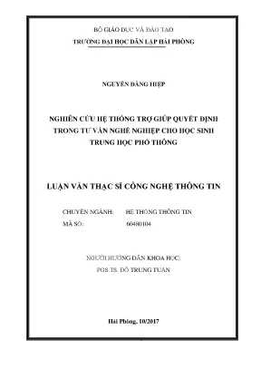 Luận văn nghiên cứu hệ thống trợ giúp quyết định trong tư vấn nghề nghiệp cho học sinh trung học phổ thông