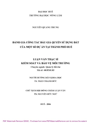 Luận văn thạc sĩ đánh giá công tác đấu giá quyền sử dụng đất của một số dự án tại thành phố huế