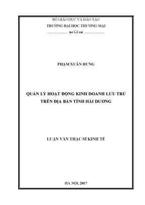 Luận văn thạc sĩ quản lý hoạt động kinh doanh lưu trú trên địa bàn tỉnh hải dương