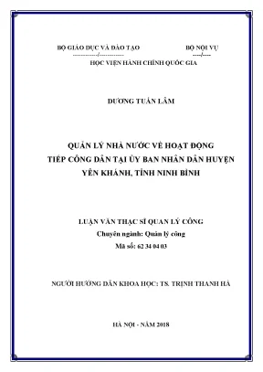 Luận văn thạc sĩ quản lý công quản lý nhà nước về hoạt động tiếp công dân tại ubnd huyện yên khánh tỉnh ninh bình