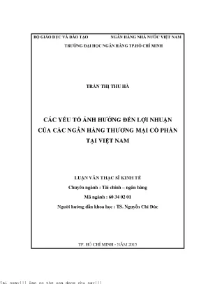 Các yếu tố ảnh hưởng đến lợi nhuận của các ngân hàng thương mại cổ phần tại việt nam luận văn thạc sĩ kinh tế
