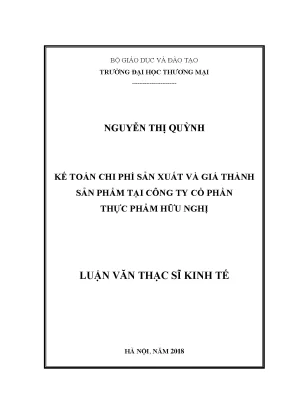 Luận văn kế toán chi phí sản xuất và giá thành sản phẩm bánh kẹo tại công ty cổ phần thực phẩm hữu nghị