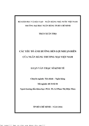 Các yếu tố ảnh hưởng đến lợi nhuận biên của ngân hàng thương mại việt nam luận văn thạc sĩ kinh tế