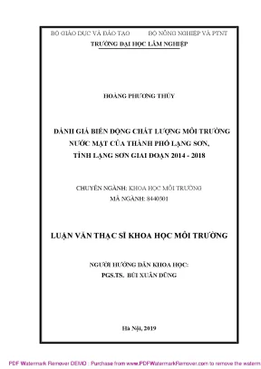 Luận văn thạc sĩ đánh giá biến động chất lượng môi trường nước mặt của thành phố lạng sơn tỉnh lạng sơn giai đoạn 2014 2018